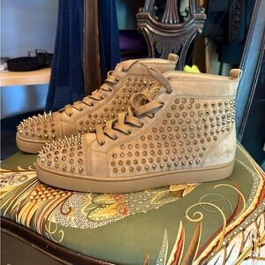 Christian Louboutin Tan Spiked Sneakers